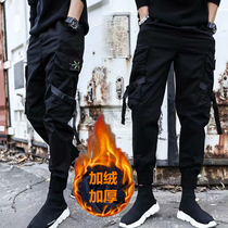 Dark function style overalls mens autumn and winter students add velvet long pants ins plus extra large size fat thin legs