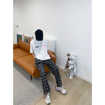 surblue neutral girl black and white lattice pants 2021 summer New loose wide leg casual ins trousers