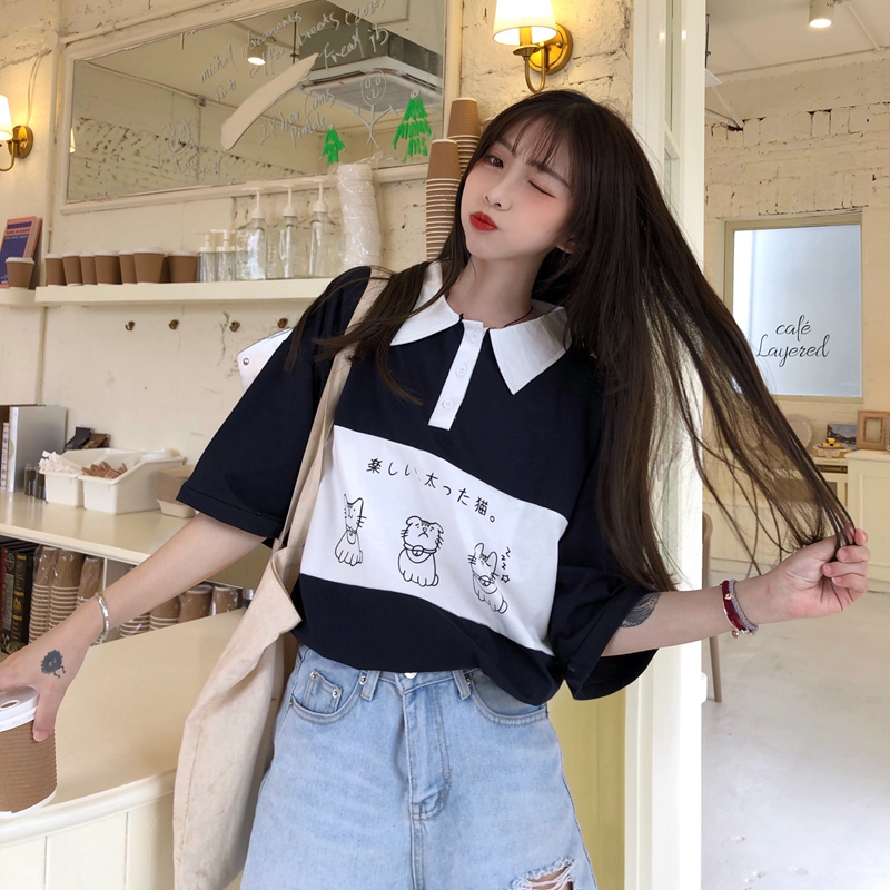 2020 Girls's T-shirts Tops Japanese Kawaii Ulzzang Lazy Faculty Cat Print Free T-shirt Feminine Korean Harajuku Garments For Girls 3 O1CN012r1oDN2GYsGaWAaKk !!2853469028