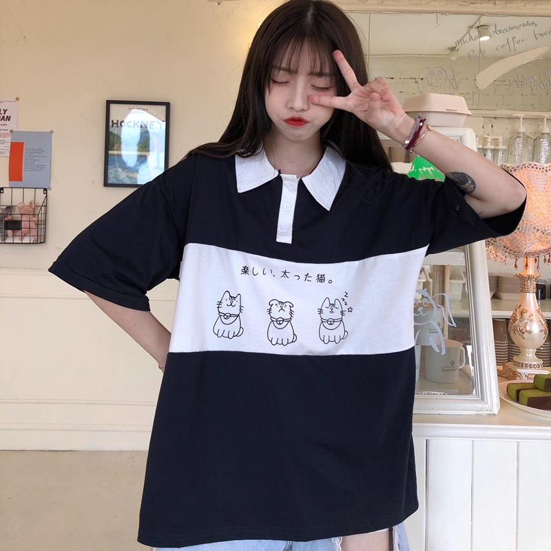 2020 Girls's T-shirts Tops Japanese Kawaii Ulzzang Lazy Faculty Cat Print Free T-shirt Feminine Korean Harajuku Garments For Girls 11 O1CN01H0vtXA2GYsGYqty39 !!2853469028