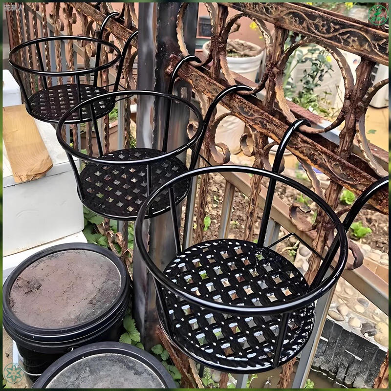 Sturdy Railing Flower Stand Balcony Hanging Iron Flower Basket Railing Guardrail Windowsill Flower Pot Rack Flower Pot Load-Bearing