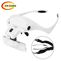 Foreign trade factory direct sales 5 lenses double led light glasses white head-mounted magnifying glass 5 magnification B1