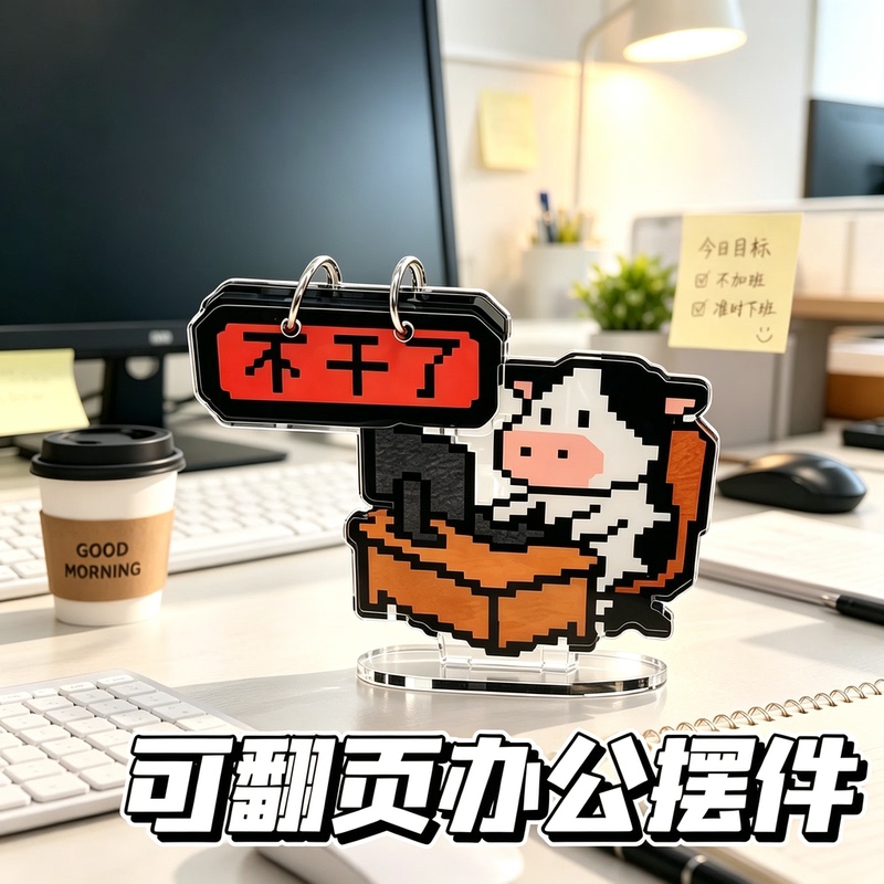 Cow and Horse Worker Office Flipable Sign Creative Thickened High-Definition Acrylic Desktop Flipable Sign Decoration