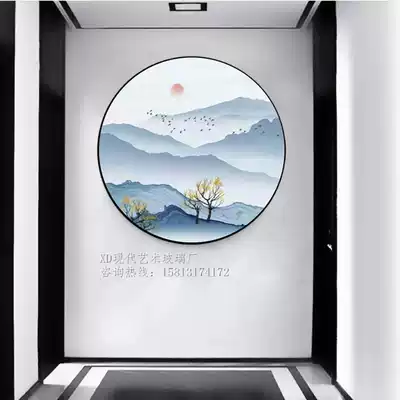 New Chinese style 3D art glass round porch decorative painting living room wall lucky feng shui Zen landscape Chinese style