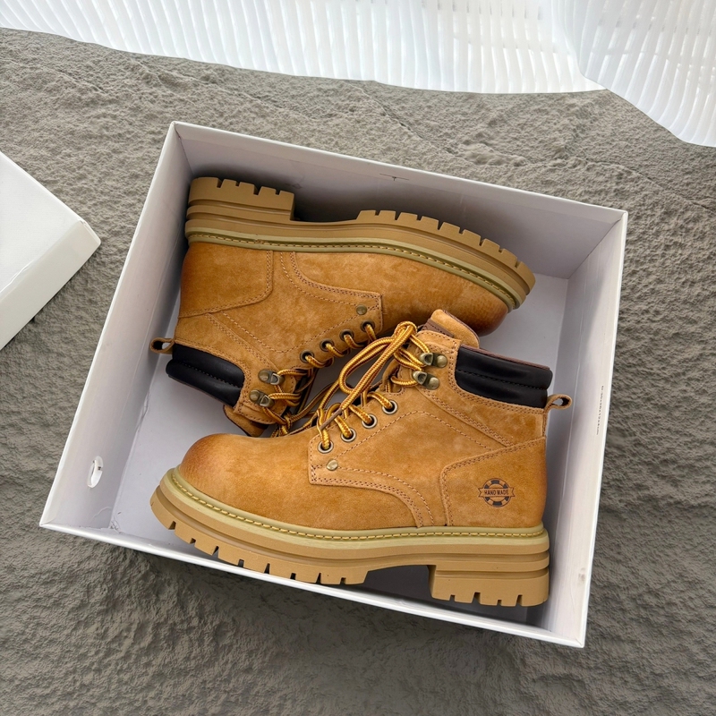 Genuine Leather Height-Increasing Martin Boots for Women 2026 New Summer Breathable Retro Hiking Boots Yellow Boots Thick-Soled Short Boots for Women