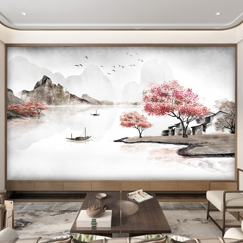 2022 New Chinese TV Background Wall Closed Backroom Sofa Living Room Shan Water Bamboo Wood Fiber Integrated Wall Panel