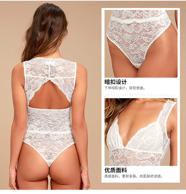 Thời trang đơn giản gợi cảm vi mô trở lại rỗng ren khâu cơ thể tối khóa tinh khiết khiêu dâm vui vẻ jumpsuit phụ nữ đồ lót định hình