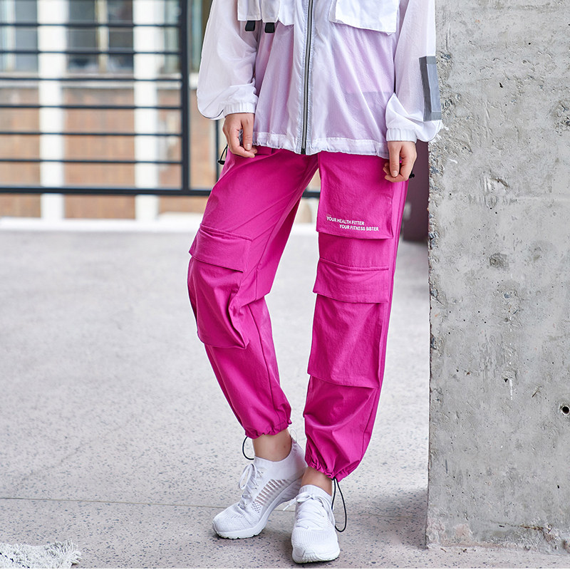 FITSIS Multi-Pocket Fashion Out Street Rose Red Straight Drum Running Casual Bouquet Fitness Sports Pants Private recommendation