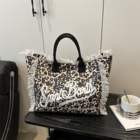 2026 Large Capacity Leisure Travel Leopard Crossbody Canvas Print Letter Commuting Portable Shoulder Tote Shopping Bag