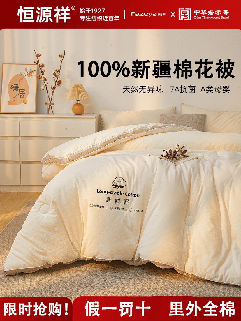 Hengyuanxiang Caishang Group Pure Cotton Quilt Xinjiang Cotton Quilt Autumn and Winter Quilt Thickened for Warmth Winter Quilt Core