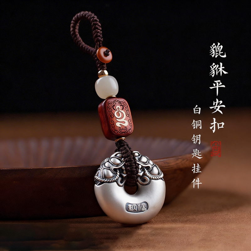 White Copper Pixiu Safety Buckle Keychain Car Key Pendant New Brass Lanyard Ornament Keychain for Men and Women White Copper Pixiu Safety Buckle Keychain Car Key Pendant New Brass Lanyard Ornament Keychain for Men and Women