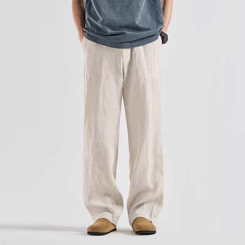 Kuraishi Kazuki Cotton-Linen Casual Pants Men's Summer Thin Old Money Style Wide-Leg Pants Plus Size Loose Long Pants