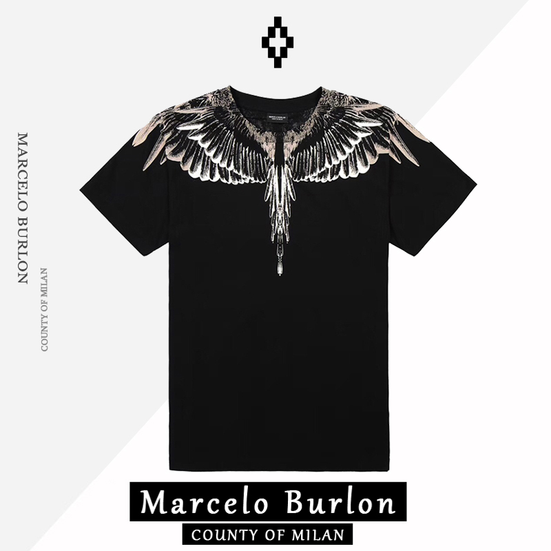 Authentic Marcelo Burlon Mb Classic Ice Wing Gray Wing Short-Sleeve T-Shirt for Men, Trendy Brand