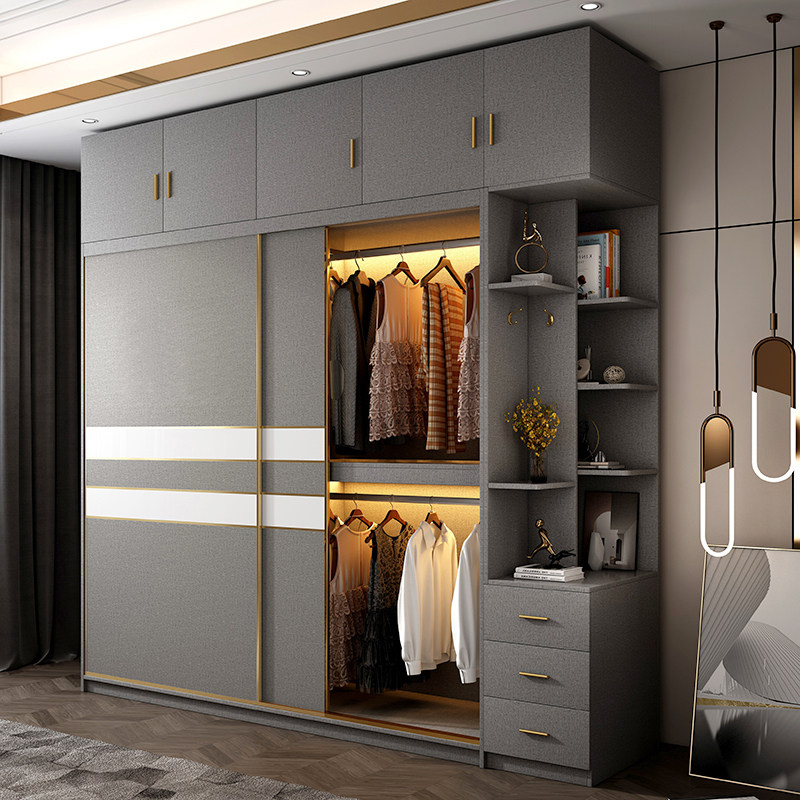 2021 new bedroom sliding door wardrobe Nordic glass cabinet sliding door wardrobe modern corner home locker