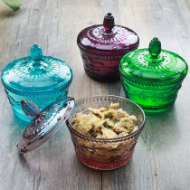 Soe kitchen European-style Iris relief with lid sugar jar flower tea jar colored lead-free glass storage dried fruit jar