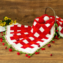 Su Su Jies Cherry lattice blanket handmade diy crochet wool homemade knitted blanket cotton thread woven material bag