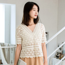 Su Su Jie home Shell Flower V collar lace cotton wool material woven hand tutorial diy Crochet thread