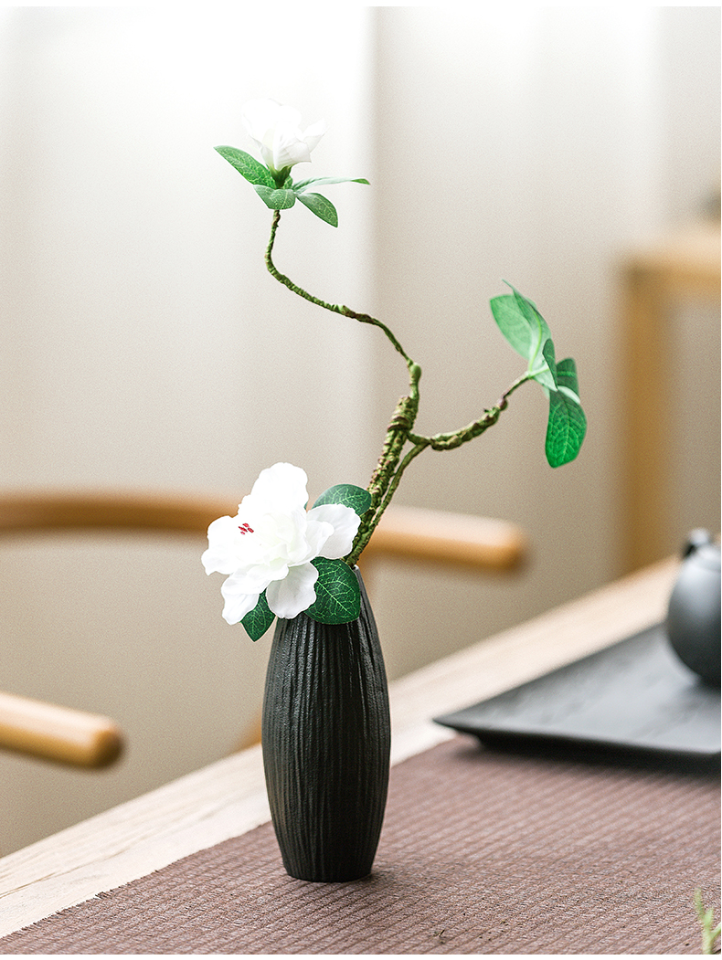 Black pottery flower flower implement Japanese creative ceramic decorative household items furnishing articles furnishing articles floret bottle tea accessories receptacle