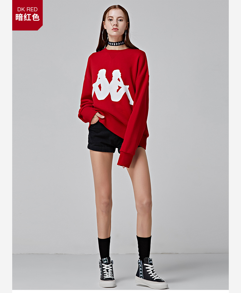 KAPPA Cặp đôi nam nữ Kappa áo len thể thao áo thun cổ tròn đan 2018 mới | K08X2WT68D áo khoác hoodie nam đẹp