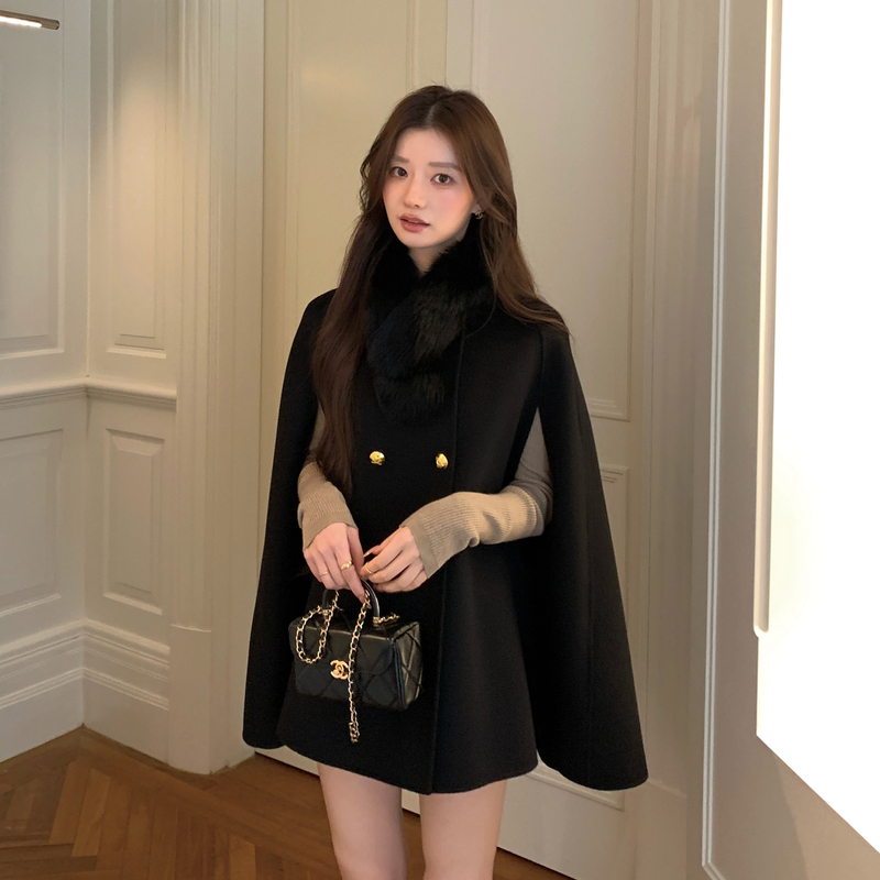 Dajiao Camellia Princess New Style Fox Fur Collar Cape Women's Woolen Coat Double-Sided Wool Coat Autumn Winter New Dajiao Camellia Princess New Style Fox Fur Collar Cape Women's Woolen Coat Double-Sided Wool Coat Autumn Winter New