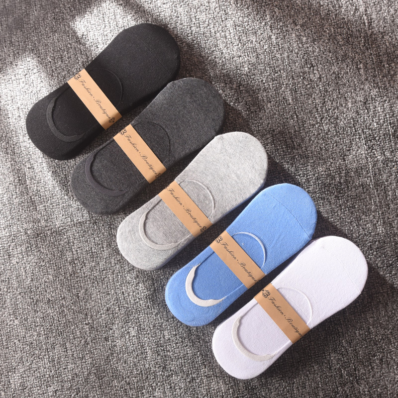 Men's Pure Cotton Boat Socks, Shallow Mouth, Non-Slip, Odor-Resistant, Sweat-Absorbent, Fully Invisible Sock Liners, Black and White