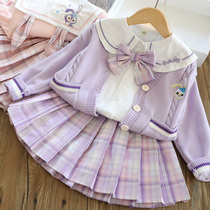Girls Spring 2022 New JK Set Star Dew Foreign Gas Three-Piece Set Kids Academy Style Cardigan Pleated Skirt