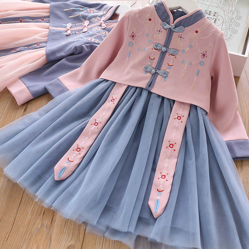 Girls' Hanfu skirt 2022 children's clothing autumn children's super fairy Chinese style embroidered ribbon skirt baby ancient costume Tang suit