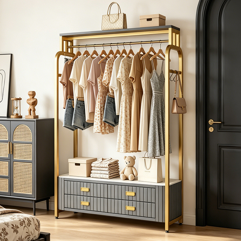 Bedside Table with Integrated Coat Rack, Floor-Standing, for Bedroom, Home, Living Room, with Drawers, Perfect for Storing Clothes at Night