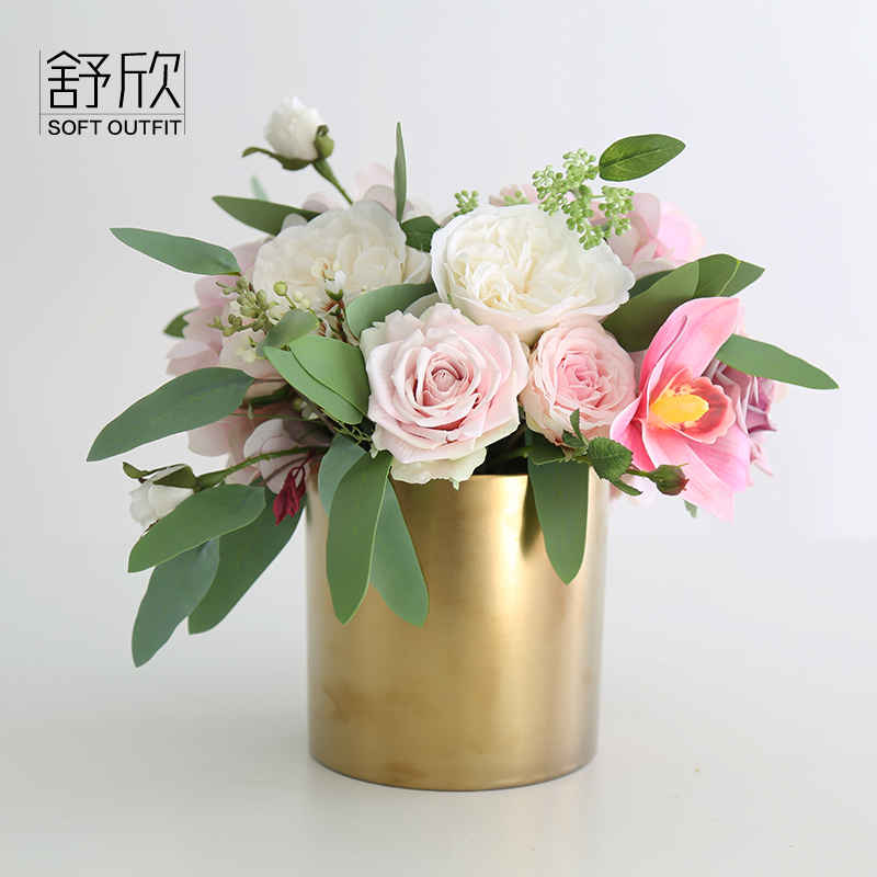 Simulation flower parlor decorated flower embroidery ball bouquet ceramic vase combination table tea several flower art fitting