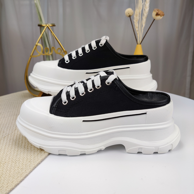 Lazy Slip-On Half-Slippers for Women, 2026 New Style, Slip-On Canvas Shoes, Mcqueen Height-Increasing Thick-Soled White Shoes Lazy Slip-On Half-Slippers for Women, 2026 New Style, Slip-On Canvas Shoes, Mcqueen Height-Increasing Thick-Soled White Shoes