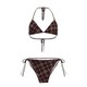 Senior retro brown plaid swimsuit women's neck halter