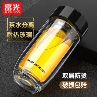 Fuguang Double-Layer Glass Cup for Men, Thickened Office and Home Use Tea Cup, Portable Car Water Cup, Large Capacity Cup