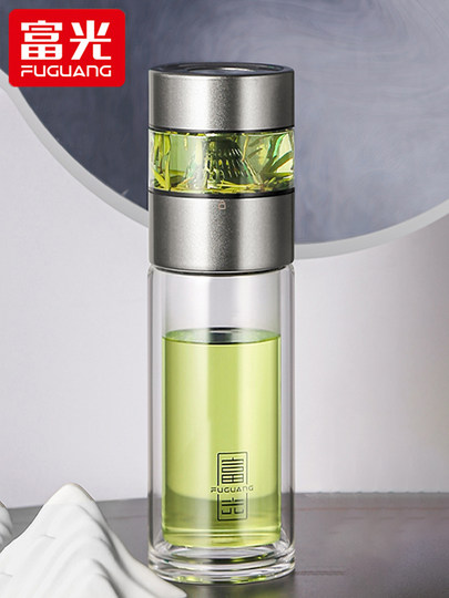 Fuguang Double-Layer Glass Cup, High-End Office-Specific Tea and Water Separation Cup, Tea Brewing Cup, Men's Business Water Cup, Car Cup