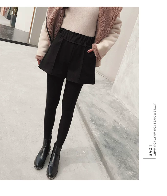 Quần short nữ mùa đông 2018 mới rộng cạp cao hoang dã thon gọn len giản dị mùa thu và quần thun mùa đông