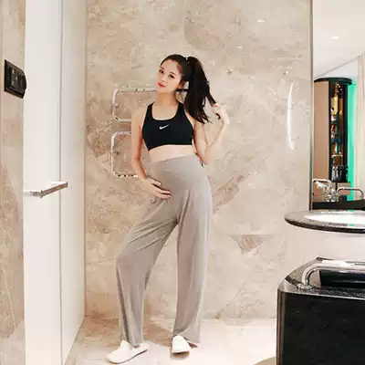 Spring and summer pregnant women's pajama pants loose home pants large size wide pants belly pregnant women's inner pants new yoga pants outside wear