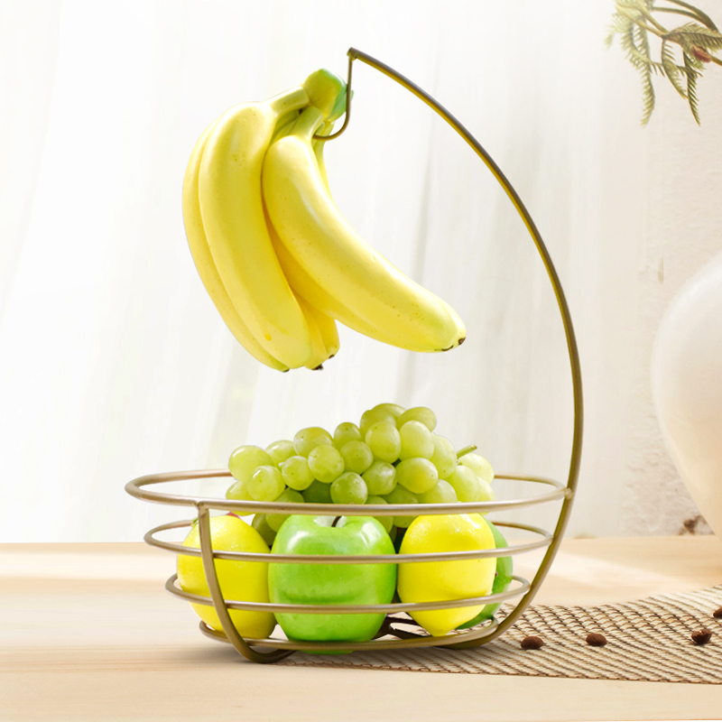 Modern creative fruit plate living room snack nuts dried fruit basin fashion storage shelf banana hook hanging fruit basket iron art