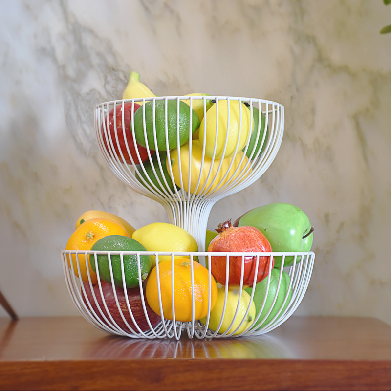 Living room fruit plate fashion creative two-layer fruit basket Household fruit basin Large capacity storage shelf dry fruit plate basin