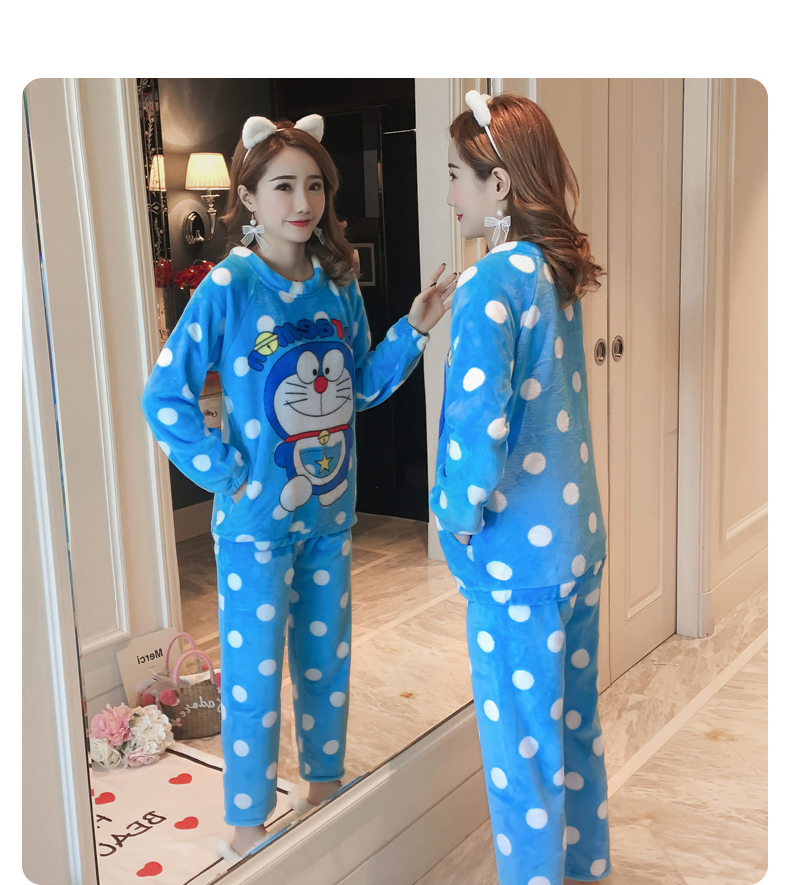 Cha mẹ-con Một bộ đồ ngủ mơ ước La dài tay của ba cô gái nhung san hô mùa thu và mùa đông flannel mẹ và con gái đặt mẹ và con đồ bộ mặc nhà bằng vải thun