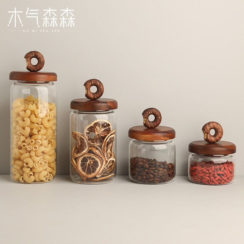 Chocolate Donut Glass Sealed Storage Jar Coffee Food-Grade Grains Dry Goods Snacks Spices Storage
