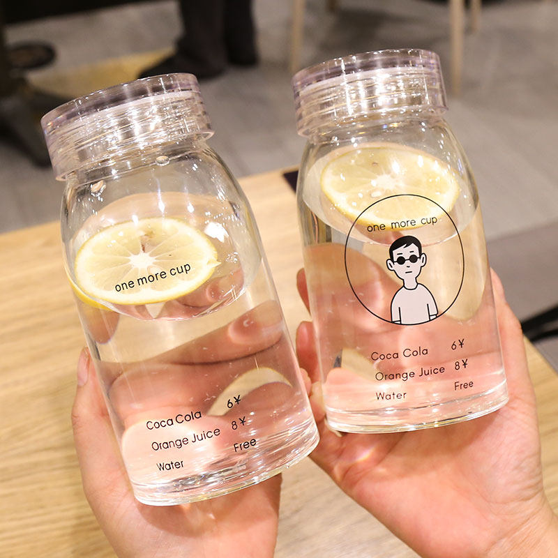 Drinking water with lid lovers cup simple transparent tea milk glass Korean version of small fresh student female cup