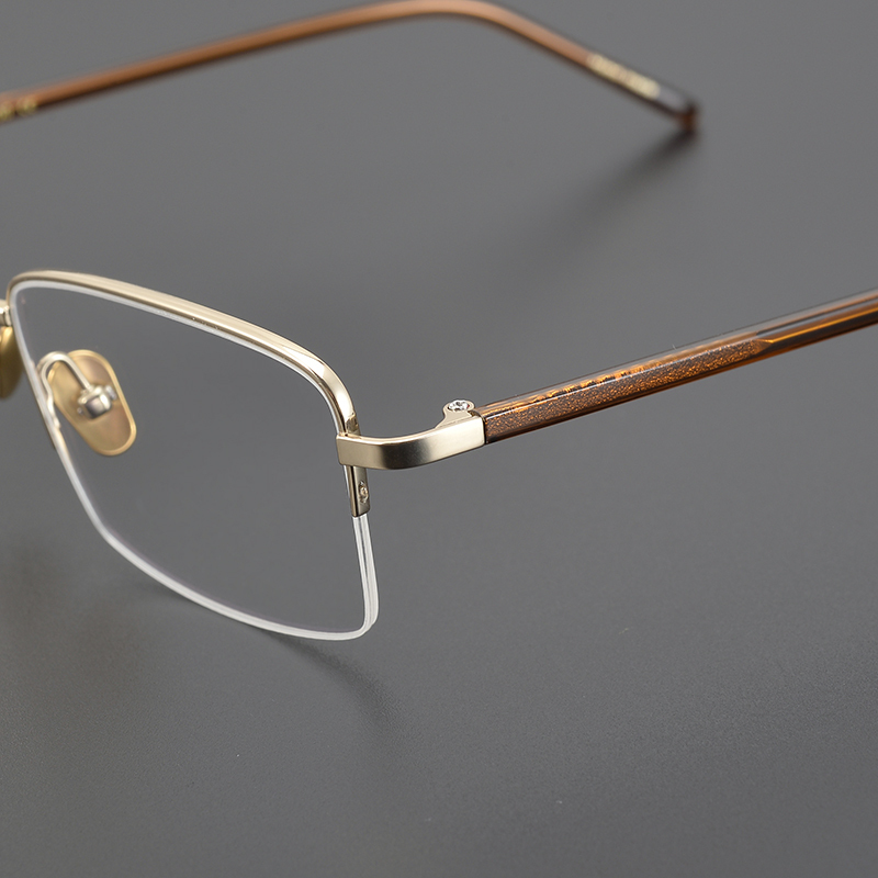 Handmade Half-Rim Pure Titanium Eyeglass Frames for Men, Business Style, Suitable for Large and Wide Faces, Ultra-Light, Can Be Fitted with Blue Light Protection