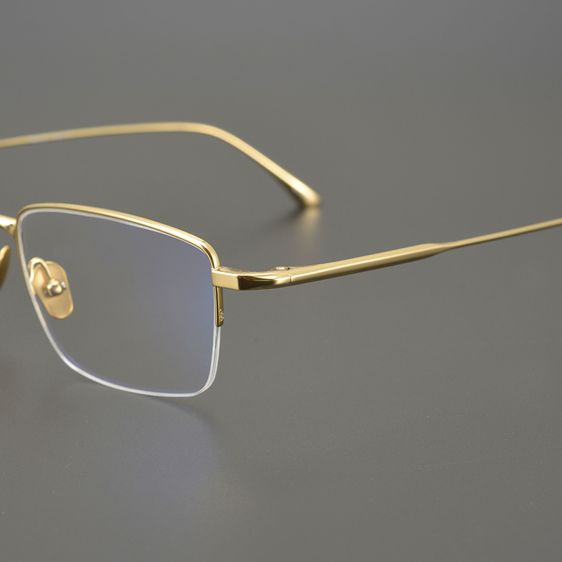Japanese Pure Titanium Eyeglass Frames, Men's Gold Business Half-Frame Glasses, Ultra-Light Myopia Glasses Frames with Photochromic Lenses