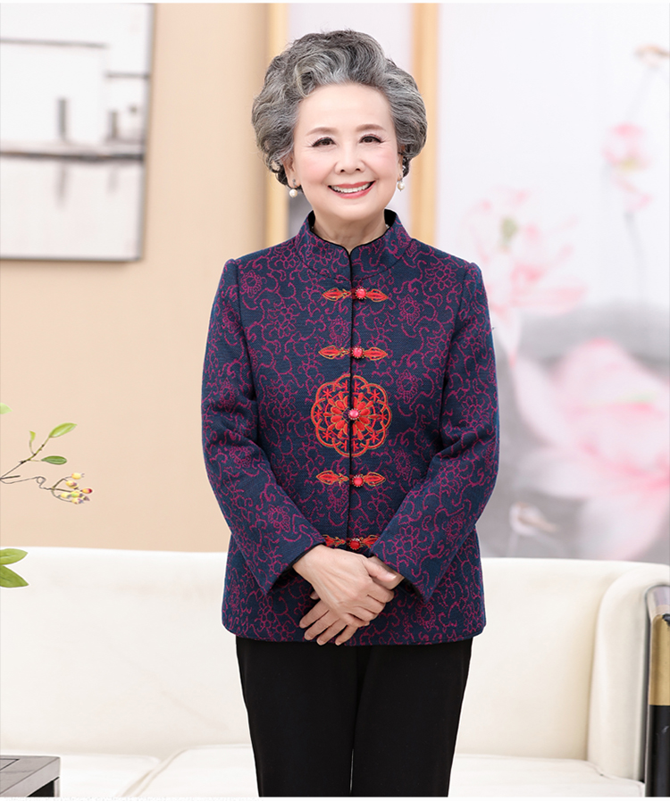 Phụ nữ trung niên của mùa thu quần áo nữ 60-70-80 tuổi bà ngoại mùa thu và mùa đông phù hợp với quần áo cũ bà mẹ dài tay áo khoác áo vest nữ trung niên
