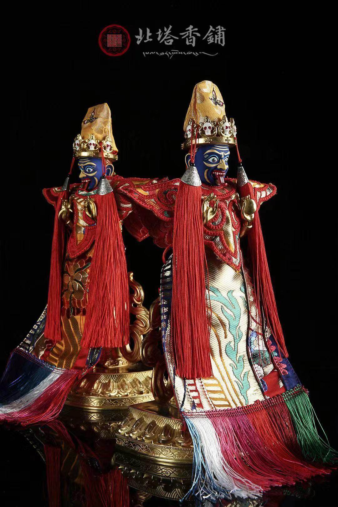 Tibet Lhasa Zaji Temple God of Wealth Protectors Zakiram Statue Trumpet Bronze Gilt