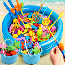 Childrens fishing toy set pool magnetic fish baby puzzle fishing rod kitten playing in the water Household childrens safe stall