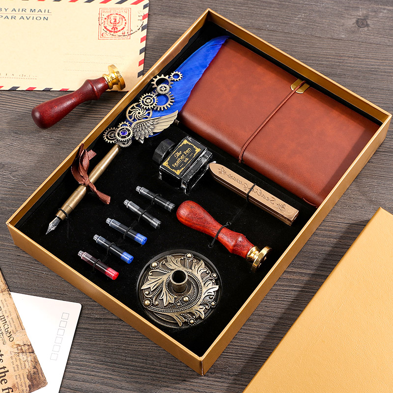 11 Sets Of Mechanical Feather Pens -- Royal Bluea birthday present female give girl friend girl student confidante schoolboy teacher practical originality customized diy Graduation season gift