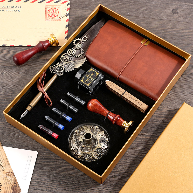 11 Sets Of Mechanical Feather Pens -- Grey Floatinga birthday present female give girl friend girl student confidante schoolboy teacher practical originality customized diy Graduation season gift