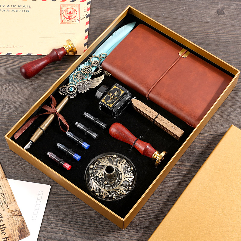 11 Sets Of Mechanical Feather Pens -- Lake Bluea birthday present female give girl friend girl student confidante schoolboy teacher practical originality customized diy Graduation season gift