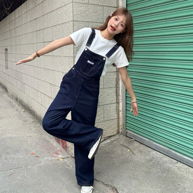 Dark Blue Wide-Leg Denim Overalls for Women, Summer Thin Style, Petite, Stylish, Age-Reducing, Loose, Bf Lazy Style Jeans Dark Blue Wide-Leg Denim Overalls for Women, Summer Thin Style, Petite, Stylish, Age-Reducing, Loose, Bf Lazy Style Jeans