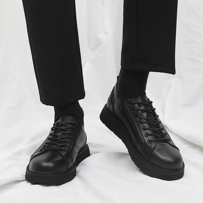 Summer Breathable Leather Shoes Man Genuine Leather Han Edition Trends 100 Hitch Hiking Black Casual Shoes Son Business Inglent Board Shoes